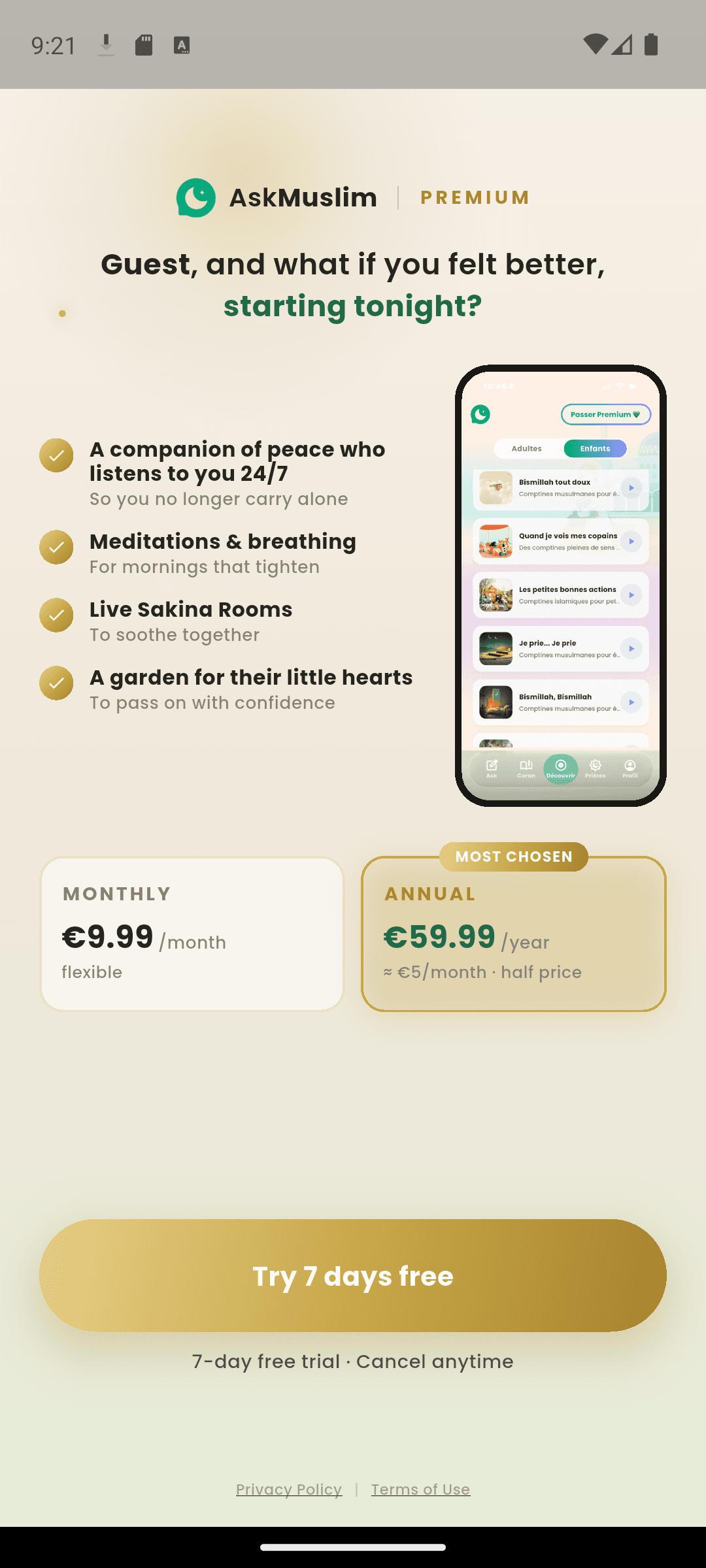 Ask Muslim subscription screen