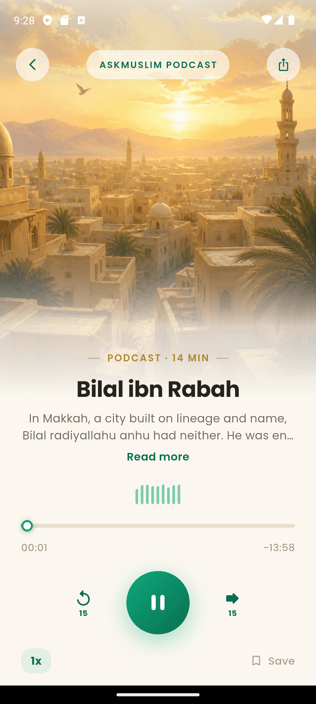 Ask Muslim full-screen podcast player